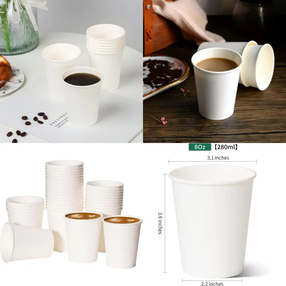 1000-Count 8oz Disposable White Paper Coffee Cups for Office Use