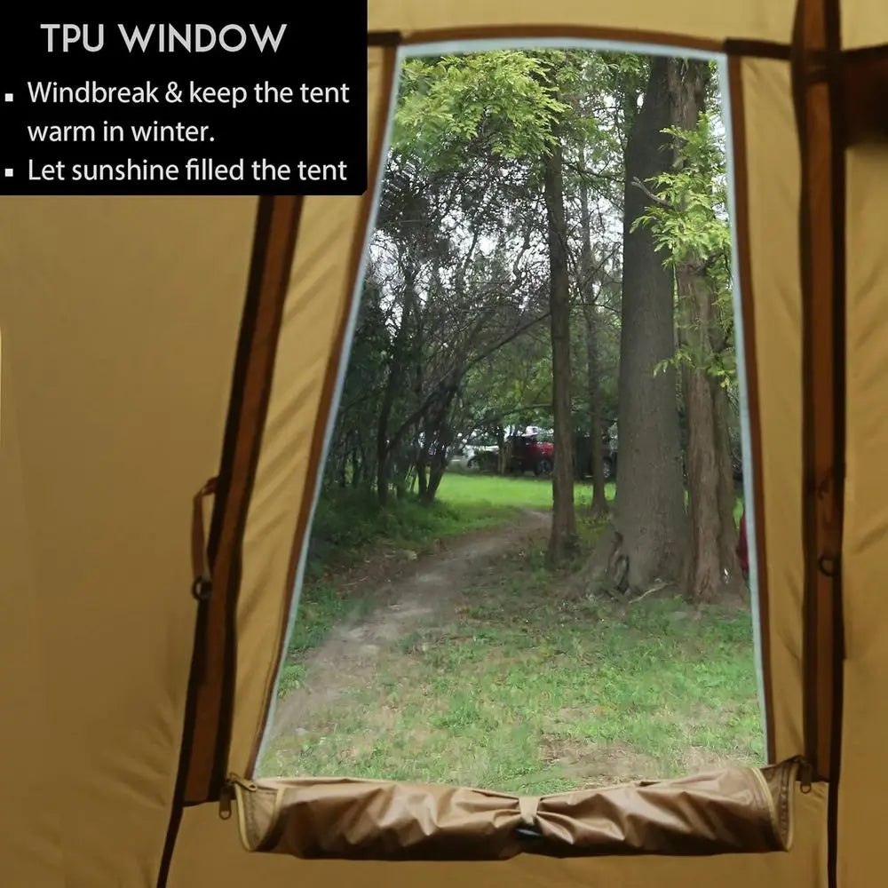 6-Person XL Tipi Tent with Sn Window, 8'6 Height, 15'4 Diameter, Wood Stove-Ready for Family Camping & Hunting