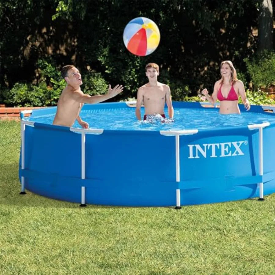 10ft x 30in Round Above Ground Outdoor Swimming Pool Set with 330 GPH Filter Pump Cartridge and Protective Round Pool Cover for