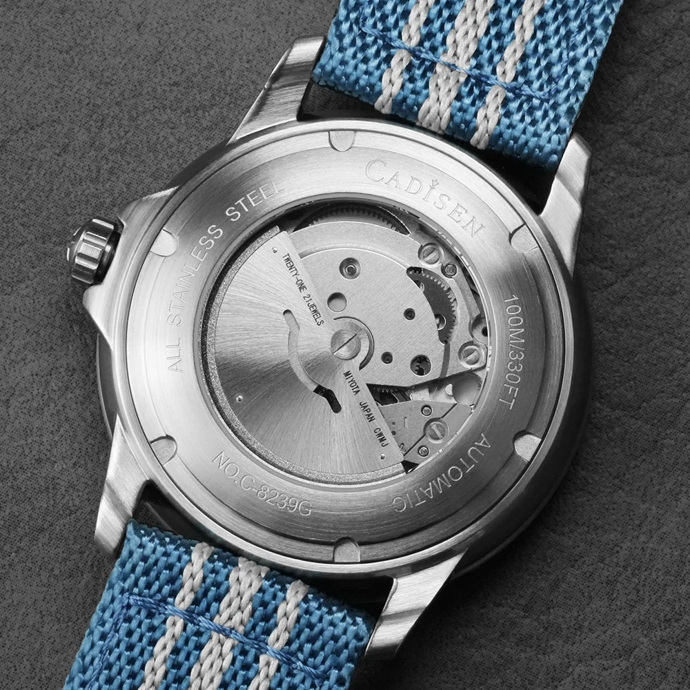 CADISEN Deep Explorer Automatic Mechanical Watch Man Canvas Strap Wristwatch MIYOTA 8215 Luxury Luminous 100M Waterproof Watches