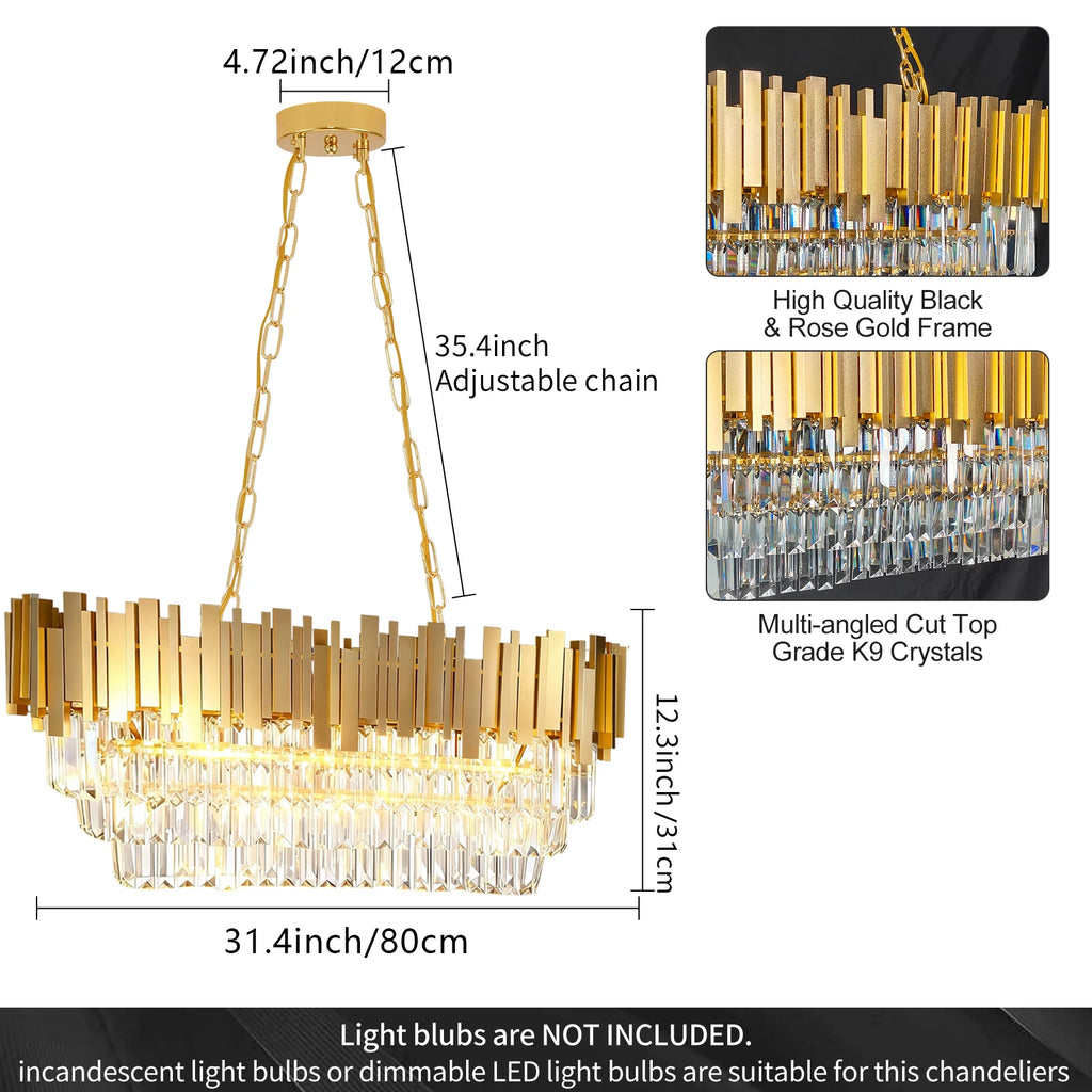 Modern luxury crystal chandelier, gold crystal chandelier, 3-layer raindrop chandelier, lighting fixtures, dining room, table, f