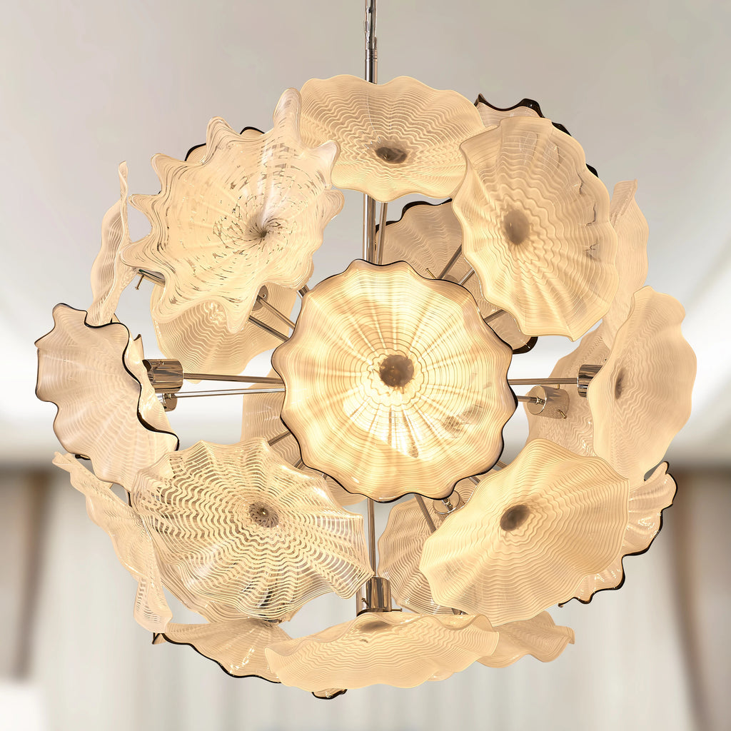 Longree Art Handmade Murano Glass Chandelier Flower Shaped LED Pendant Light for Home Entrance Hall Decorative Ceiling Lighting