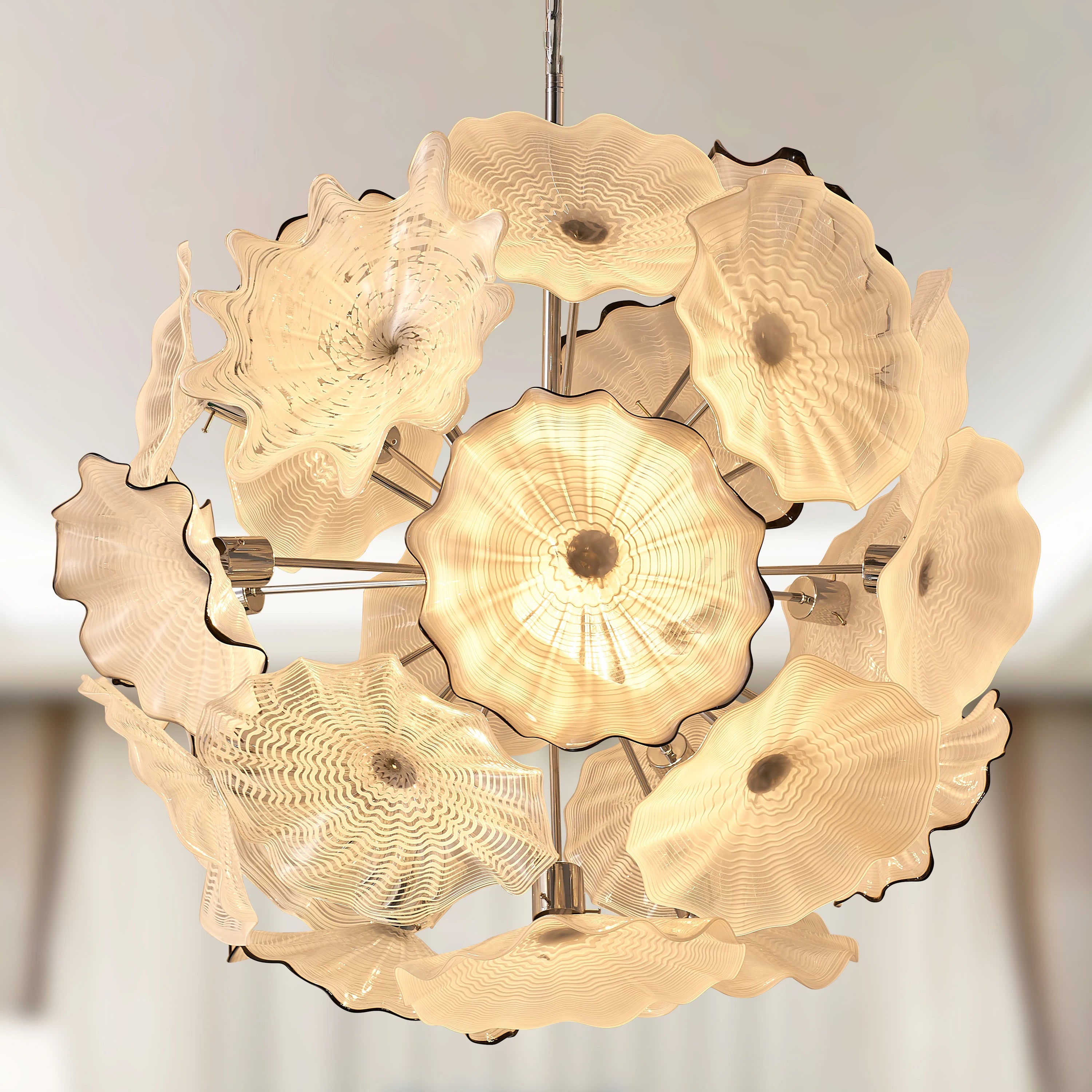 Longree Art Handmade Murano Glass Chandelier Flower Shaped LED Pendant Light for Home Entrance Hall Decorative Ceiling Lighting