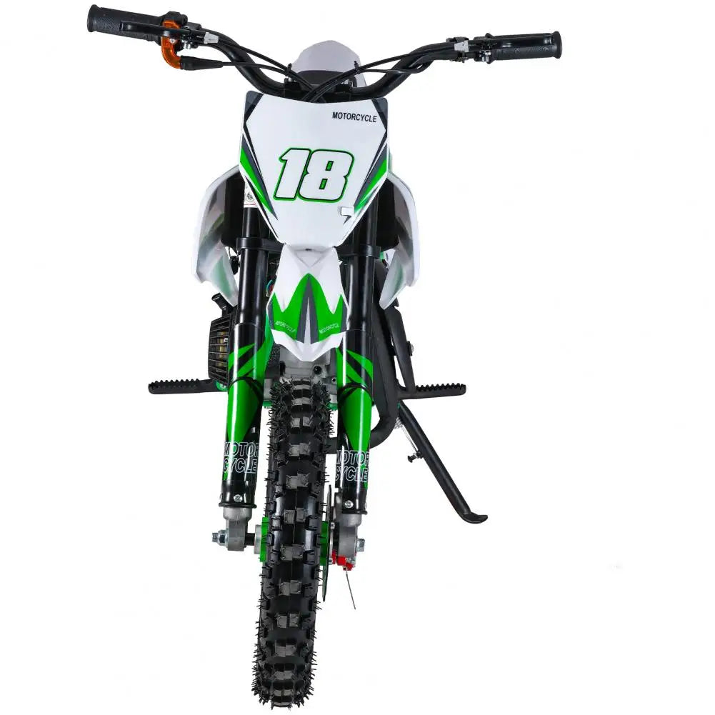 49cc 2-Stroke Kids Dirt Bike Gas Power Motocross, Off Road Mini Motorcycle, Pocket Motorbike with Front Rear Disc Brakes (Green)