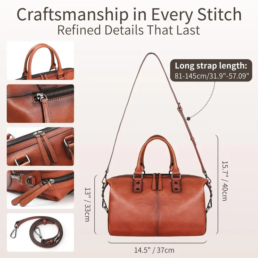 Full Grain Leather Tote Bag for Women Work Shoulder Crossbody Purse Large Capacity fits 14 Inch Laptop Upright Water Bottle Soft