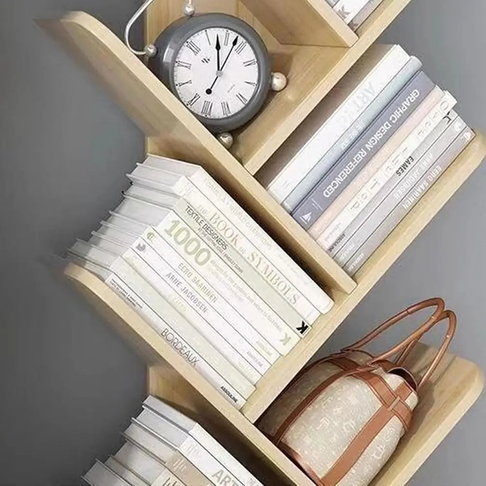 Floor Standing Bookcase Display Book Magazine Cds Storage Rack Decorative Bookshelves for Living Room Bedroom Office - Wood Colo