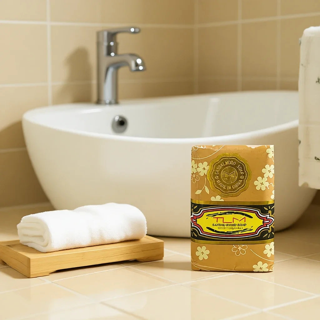 3Pc Bee Flowers Sandalwood Soap 125G Deep Cleansing  Bath Clean To Mites Family Soothing for Dry Skin Body Care Soap