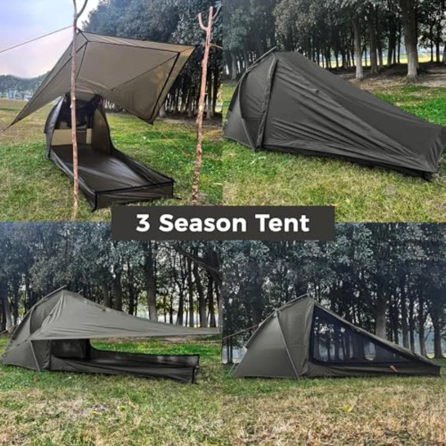 Ultralight One Person Tent Single Person Fishing Tent with Rainfly Poles Easy Setup for 3 Season Camping Hiking Backpacking