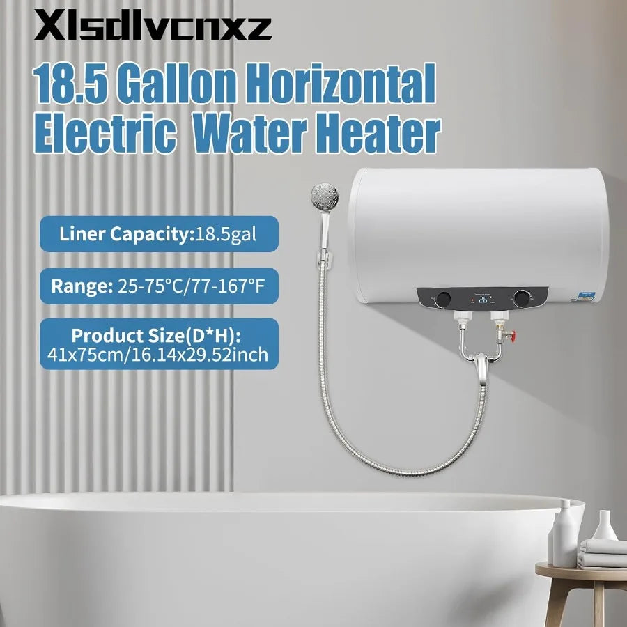 18.5 Gallon Electric Tank Water Heater 1500W Digital Display 110V Wall Mounted for Shower Kitchen Bathroom - Efficient Home Hot