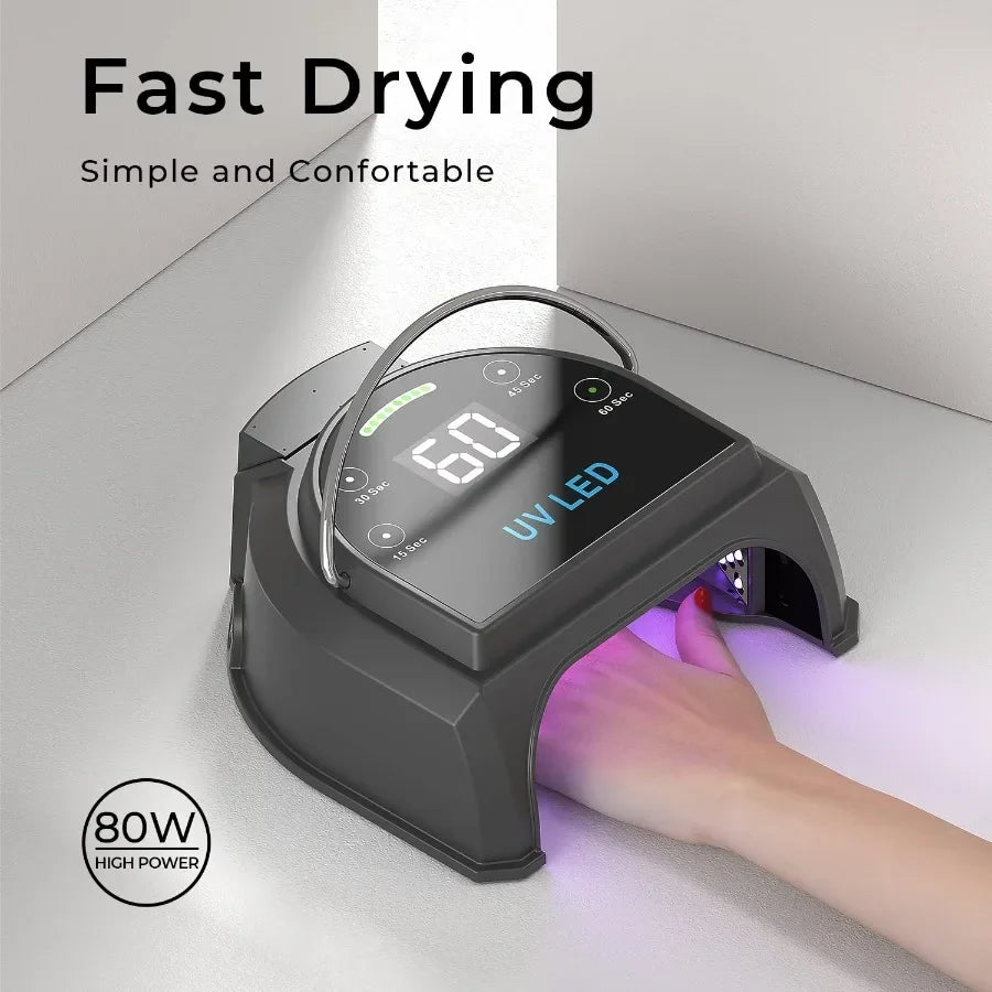 80W Professional Cordless UV LED Nail Lamp UV Lights for Nails with 45 Beads and Rechargeable Battery Portable LED Gel Nail Cur