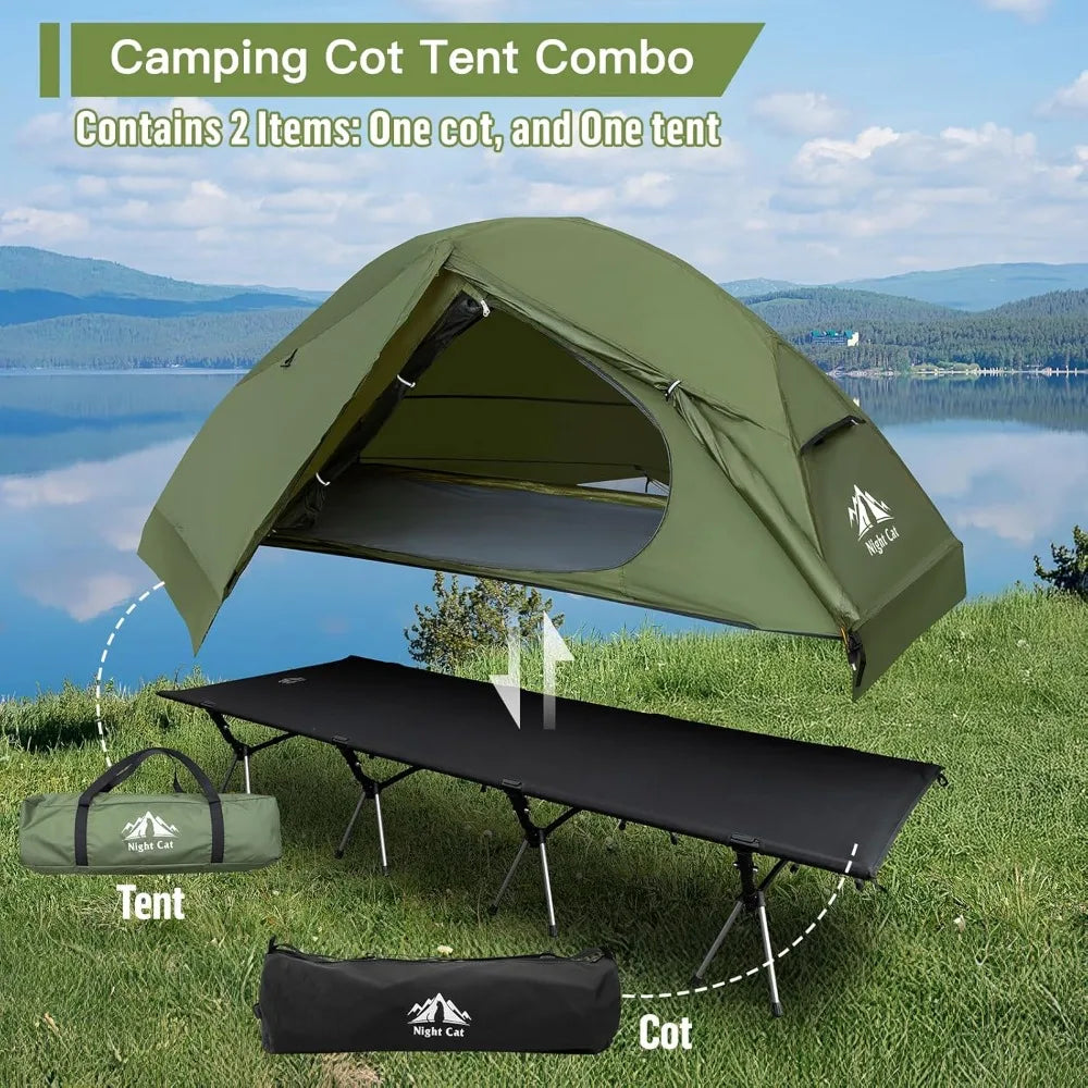 CQ Camping Cot Tent - Waterproof 1-Person Off-Ground Combo Cot Bed for Adults Portable Easy Set-up Tent