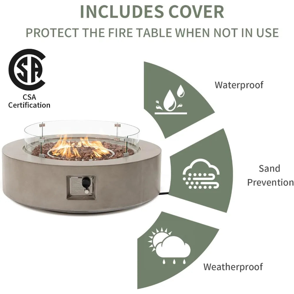 COSIEST Outdoor Propane Fire Pit Coffee Table w Gray 42 inch Round Base Patio Heater, Certified, 50,000 BTU Stainless Steel Burn