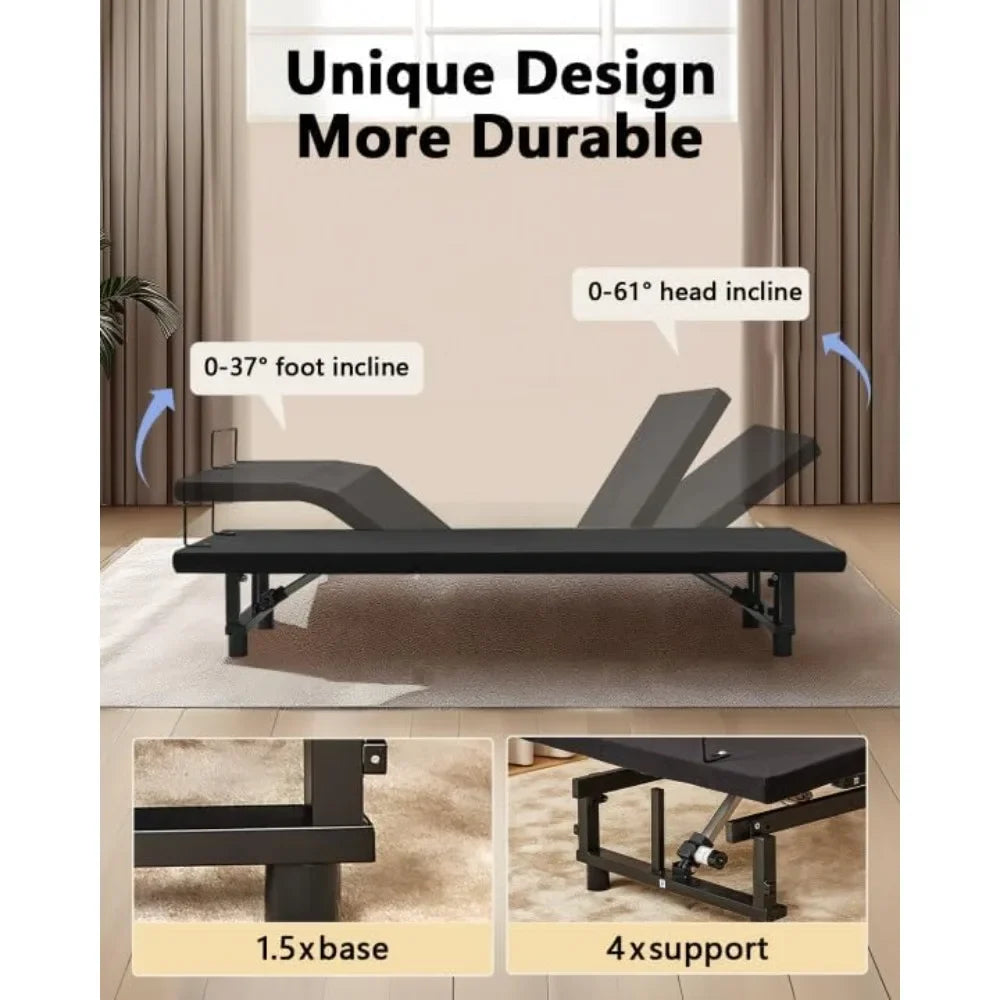 King Size Adjustable Bed Frame with Quiet Motor - Head & Foot Incline, Zero Gravity, Wireless Remote Control, Easy Customized