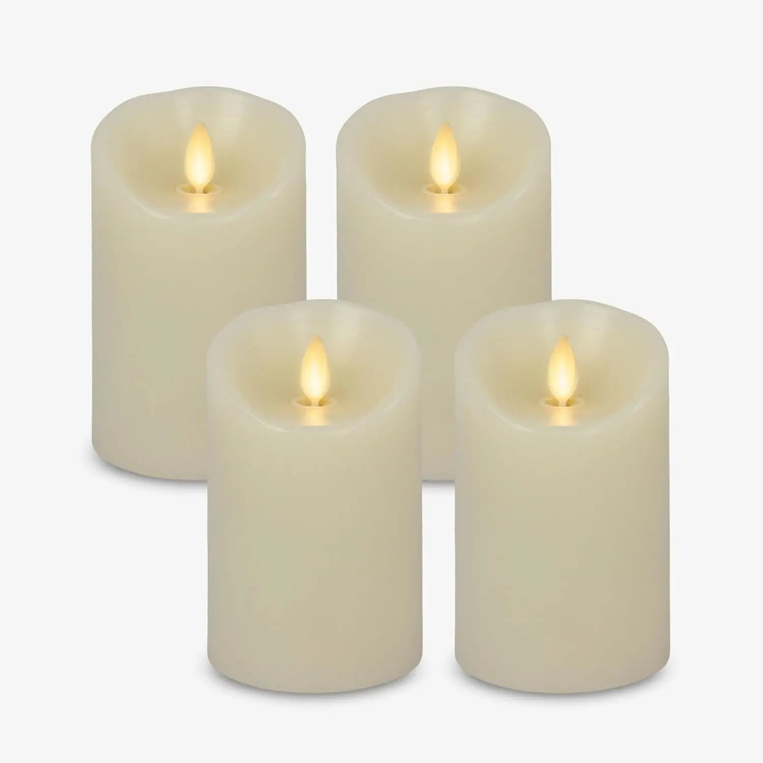 Flameless LED Flickering Pillar Candles, Ivory Pack of 4, Realistic Moving Flame for Indoor/Outdoor Decor