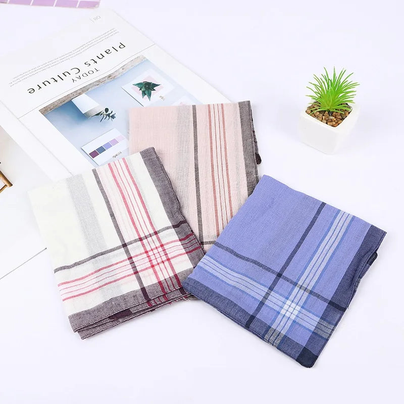12Pcs Classic Square Plaid Stripe Men Handkerchiefs Pocket Cotton Towel Wedding Party Business Casual Handkerchiefs Chest Scarf