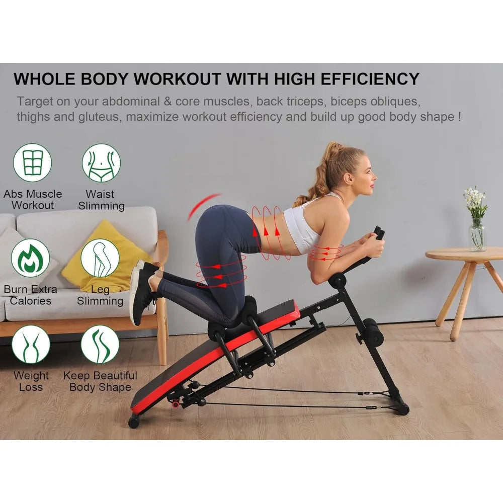 Abs workout machine, core abs workout equipment, adjustable sit-ups, collapsible, resistance band and LCD display
