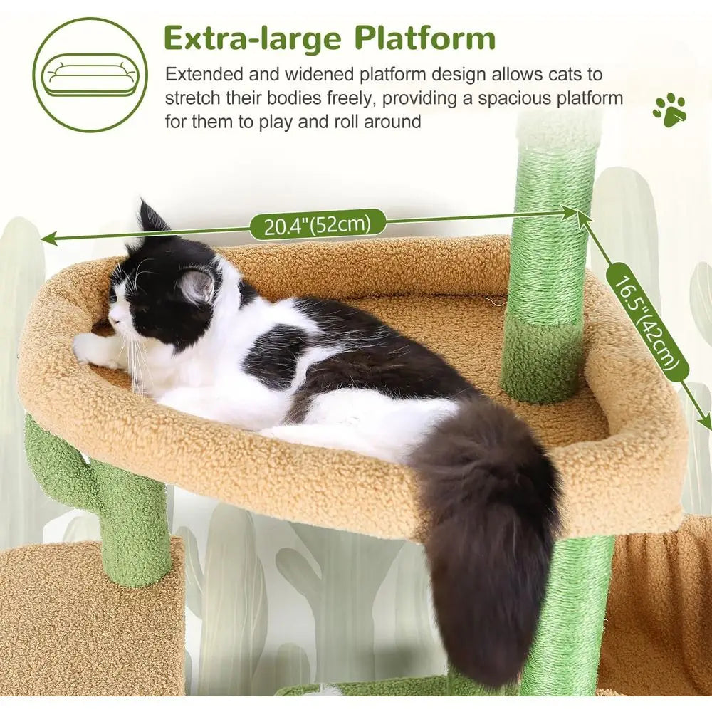 Sturdy 68 Cat Tower for Large Indoor Cats, Heavy-Duty with Extra Large Platform and 5 Scratching Posts, Green S68