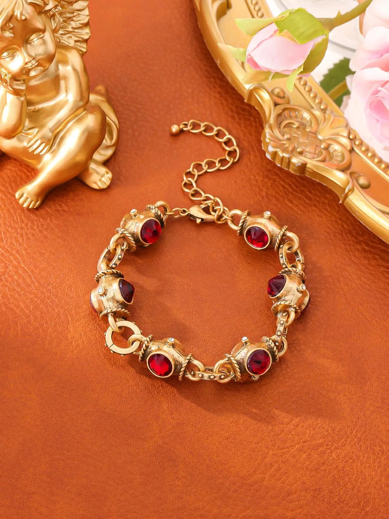 Medieval Vintage Turquoise Bracelet Retro Court Style Heavy Industry Jewelry Colored Geometric Glazed French Bracelet