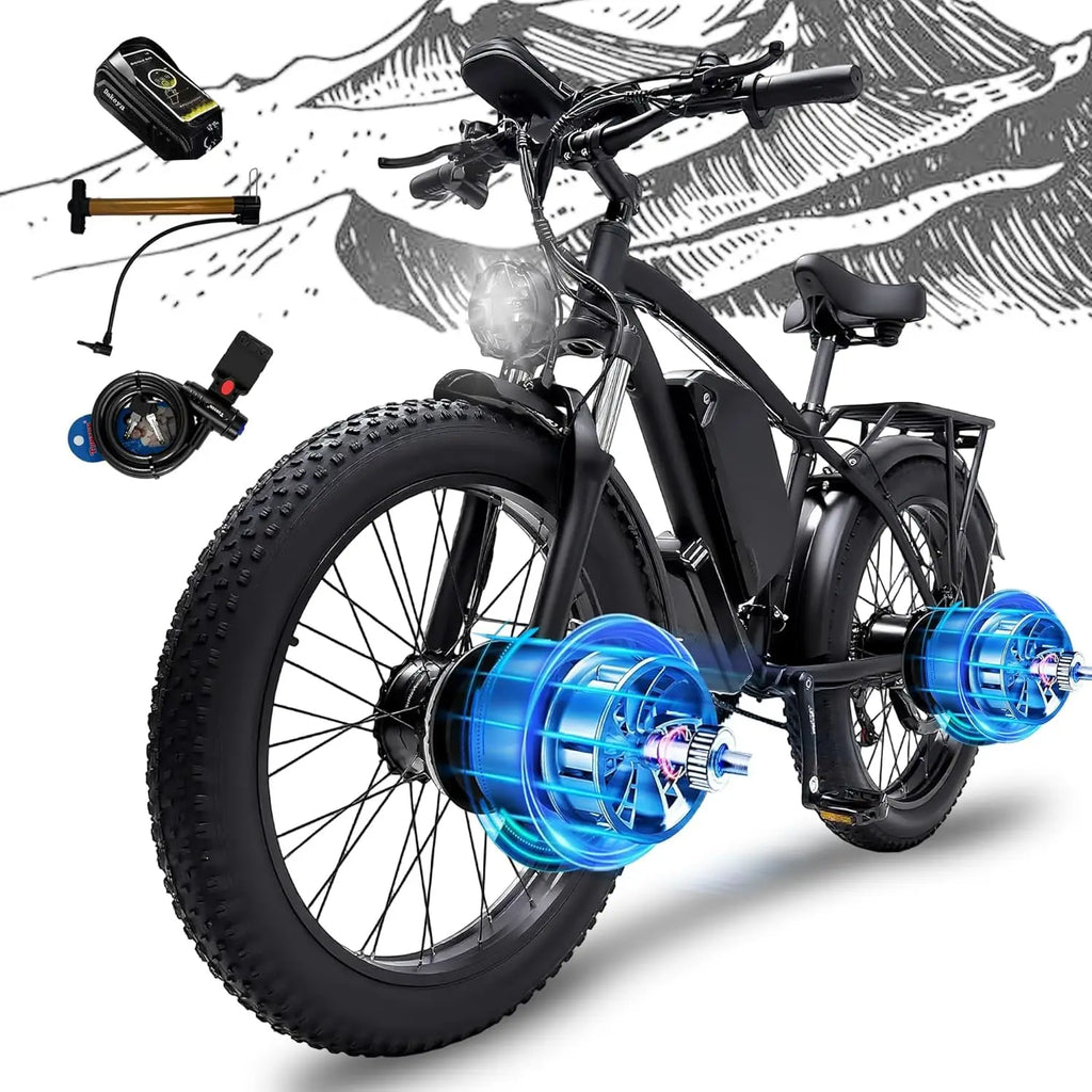 NOVA X1 6000W Peak Dual Motor Electric Bike for Adult, 50MPH with 60V25AH Battery, 26" Fat Tire Electric Bicycle for All Terrain