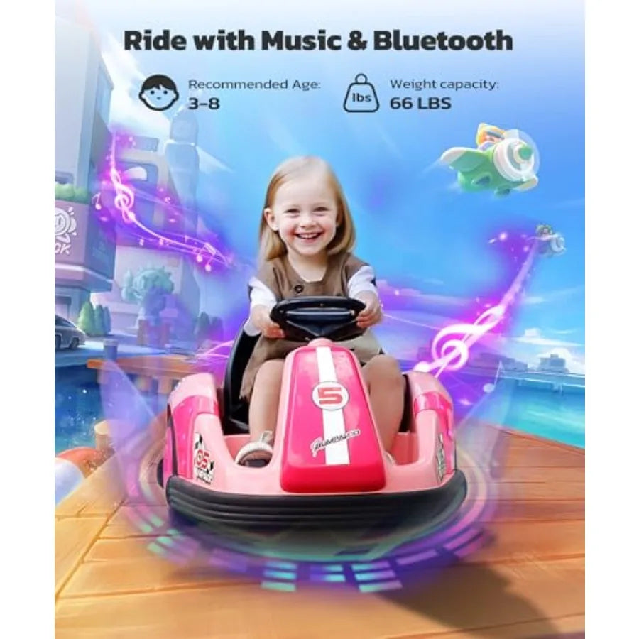 Toddler Bumper Car with Big Wheels 2.2 Mph Ride On Toys for Toddlers DIY Stickers 12V Electric Bumper Cars for Bluetoot