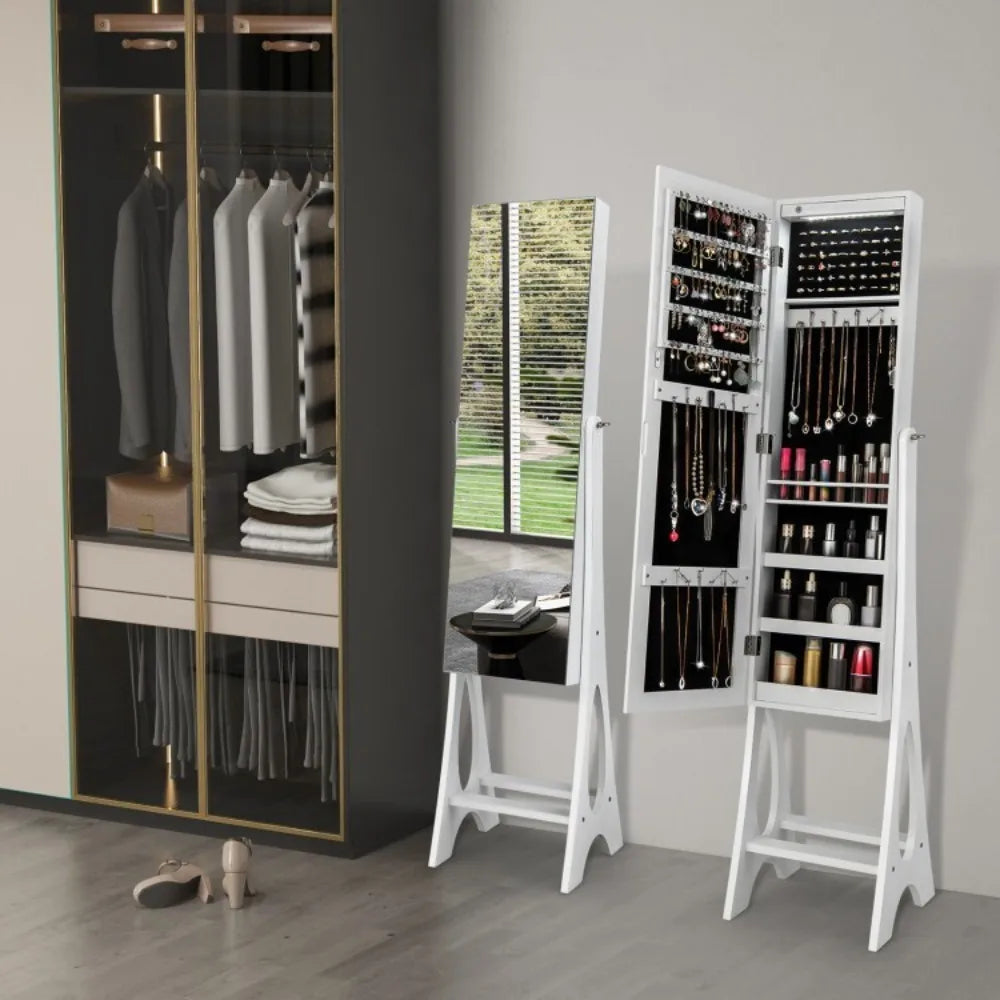 Jewelry Cabinet Lockable Armoire Organizer Freestanding With Full Size Mirror