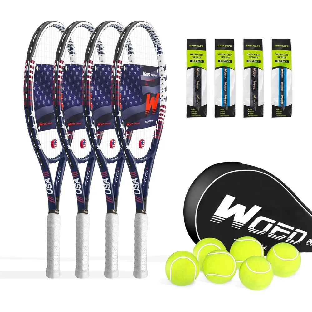 Tennis Rackets for Adults 27 Inch Complete Set with Balls Overgrips Dampers