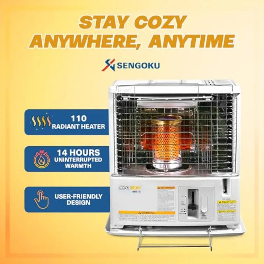 Sengoku Indoor Outdoor Kerosene Heater 10000 BTU Portable White Cordless Space Heating Machine for Home Garage Basement Camping