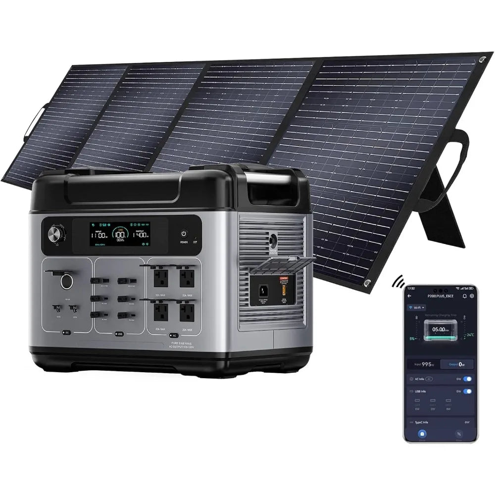 P2001 Plus 2400W Solar Generator with 200W Solar Panel, 2048Wh Solar power station, 1800W Fast Charging, Smart APP Charging