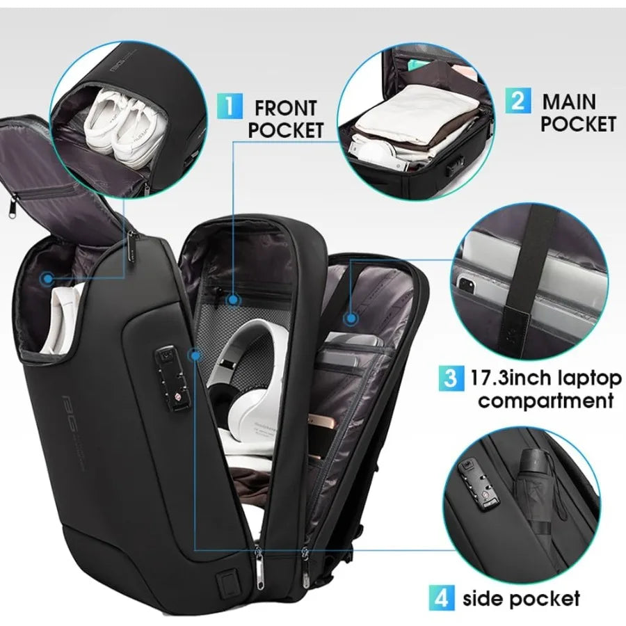 BANGE Men's Anti-Theft BackpackWaterproof Fashion Travel Backpacks High Tech Backpack with USB3.0 Charging Port Business Laptop