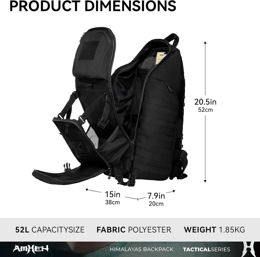 52L Tactical Backpack Military Molle Assault Pack - 3 Day Bugout Survival Rucksack, Hydration Compatible, Black