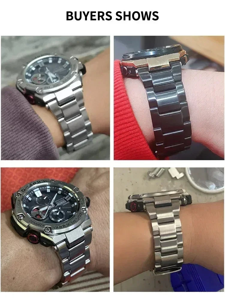 For Casio GST-B100 Concave Interface Steel Watch Strap for Men GST-W300/S310/400G/410 Watch Bracelet 26x14mm Steel Black