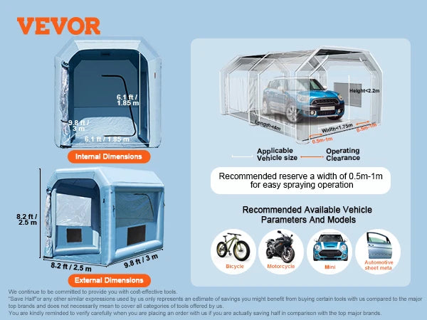 SucceBuy Inflatable Paint Booth Inflatable Spray Booth with Powerful Blowers and Air Filter System Portable Car Paint Booth