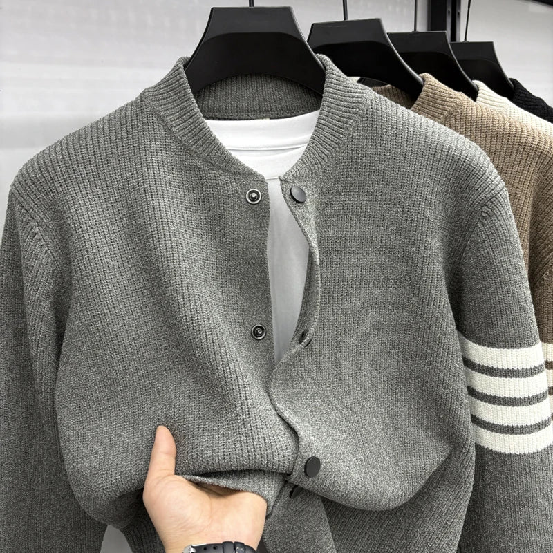 Men's Autumn Fashion Travel Outdoor Button Cardigan Baseball Collar Knitted Sweater Solid Color Versatile Casual Sweater Instock