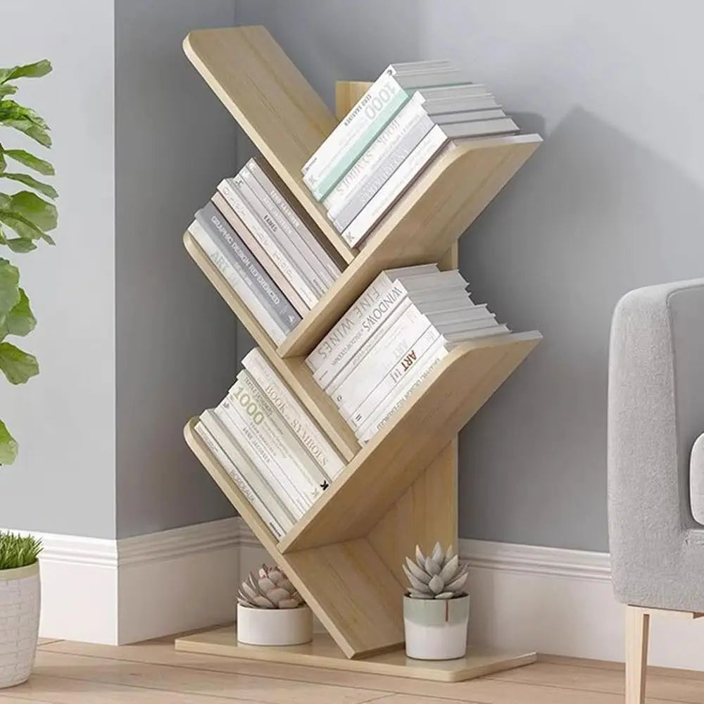 Floor Standing Bookcase Display Book Magazine Cds Storage Rack Decorative Bookshelves for Living Room Bedroom Office - Wood Colo
