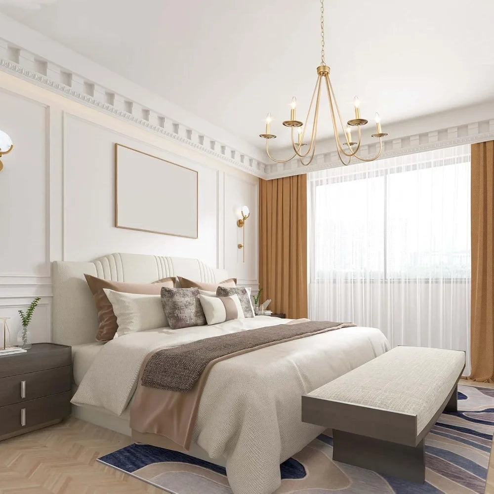 Modern 6-Light Gold Chandelier, 28'' Large Hanging Pendant Light for Dining Room & Kitchen