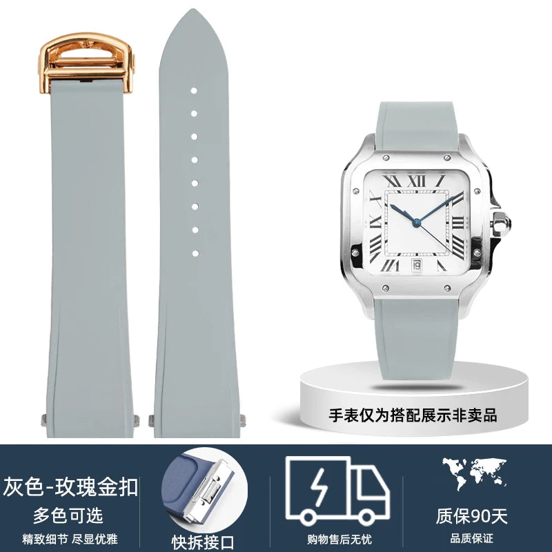 18.5mm 21mm Quick release watchband For Cartier Santos Dumont Fluorine rubber watch Strap men women Folding buckle Black orange