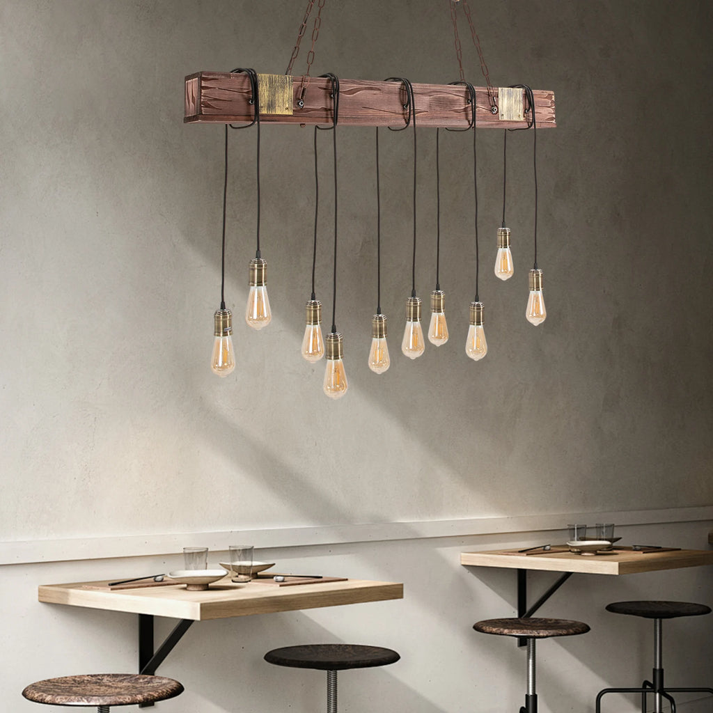 Modern 10-Light Square Chandelier Industrial Pendant Light with Adjustable Height for Dining Room Kitchen Island Bar