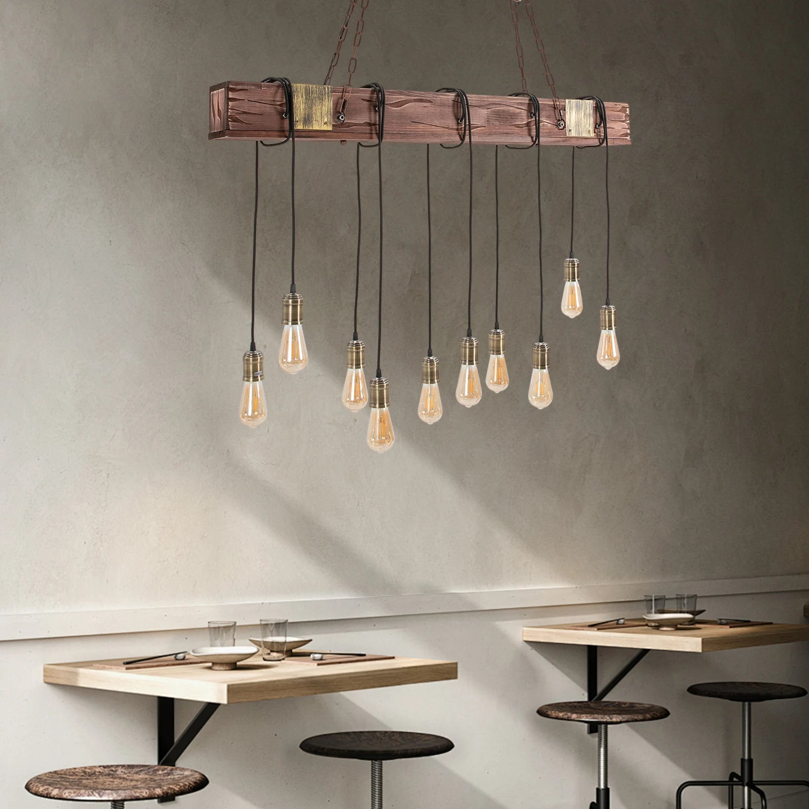Modern 10-Light Square Chandelier Industrial Pendant Light with Adjustable Height for Dining Room Kitchen Island Bar