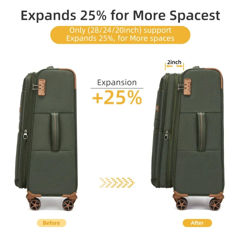 Green Luggage Set with Spinner Wheels Expandable Hardside Lightweight 3 Piece Suitcase Set for Travel