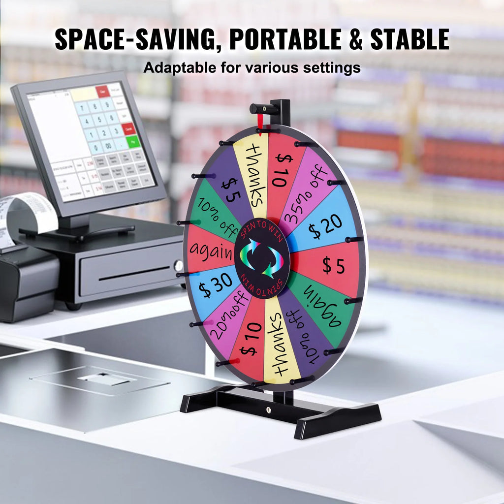 SucceBuy 18/24/36 inch Spinning Prize Wheel 14 Slots Spinning Wheel Tabletop  Floor Standing Win Fortune Spin Games in Party Pub