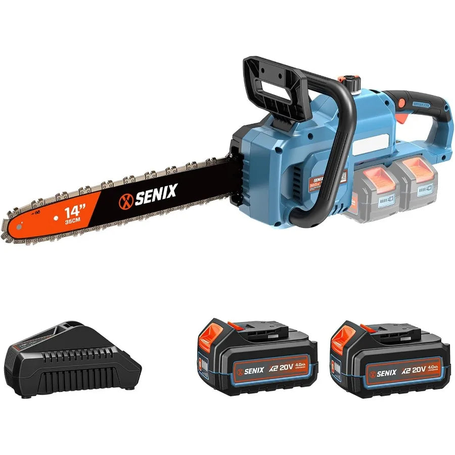 40V 14 Cordless Brushless Electric Chainsaw for Garden Pruning Branch Cutting Yard Tree Trimming with 2x4Ah Batteries Charger G