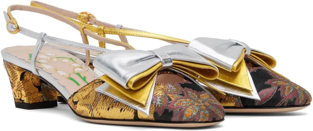 Valentino Garavani Women's Slingback Sandals with Bow Detail Comfortable Outdoor Beach Shoes Silver Gold Sizes 36-41