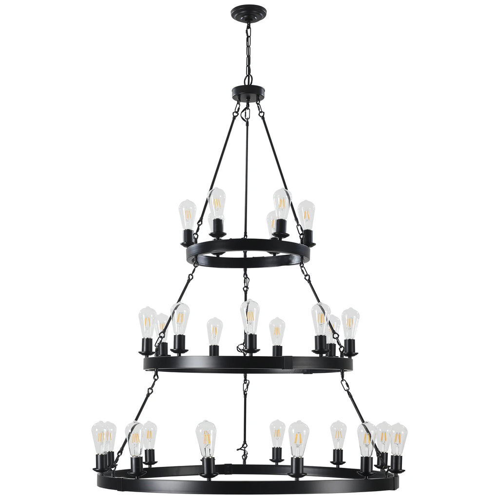 Industrial 3-Tier Metal Chandelier Adjustable Height Ceiling Light for Living Dining Room