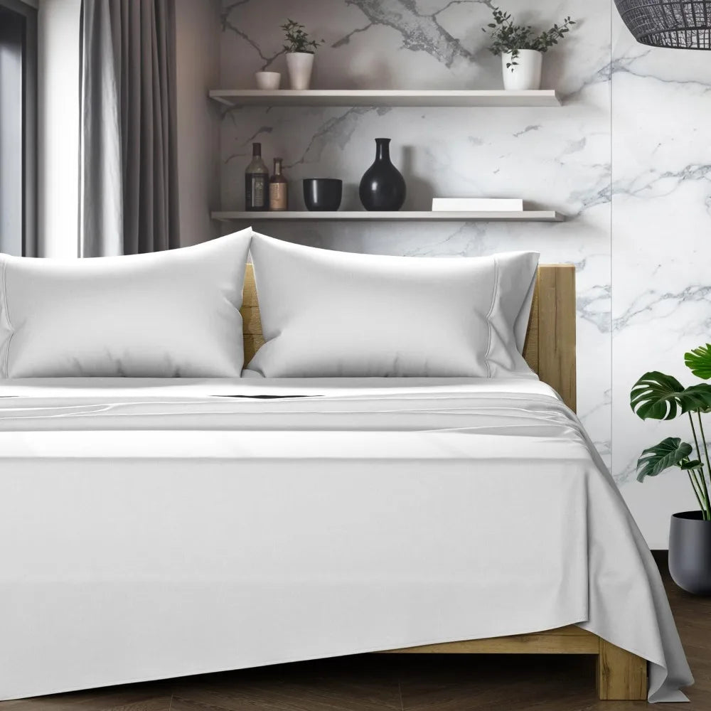 TEXAS LINEN CO. 100% Egyptian Cotton Sheets King Size Set - 1200 Thread Count Egyptian Cotton Luxury Sheets King Size, 17 Deep P