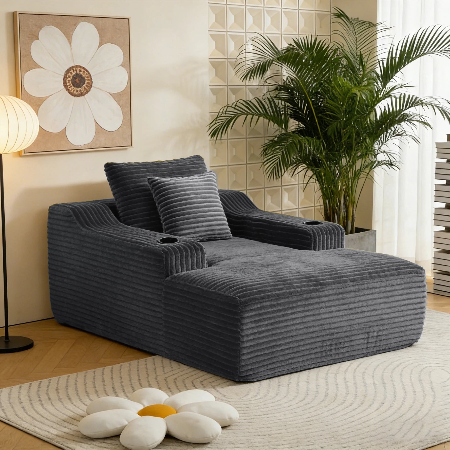 67'' Corduroy Chaise Lounge Chair Indoor, Oversized Upholstered Boneless Sofa Bed, Cloud Sofas Couches for Living Room