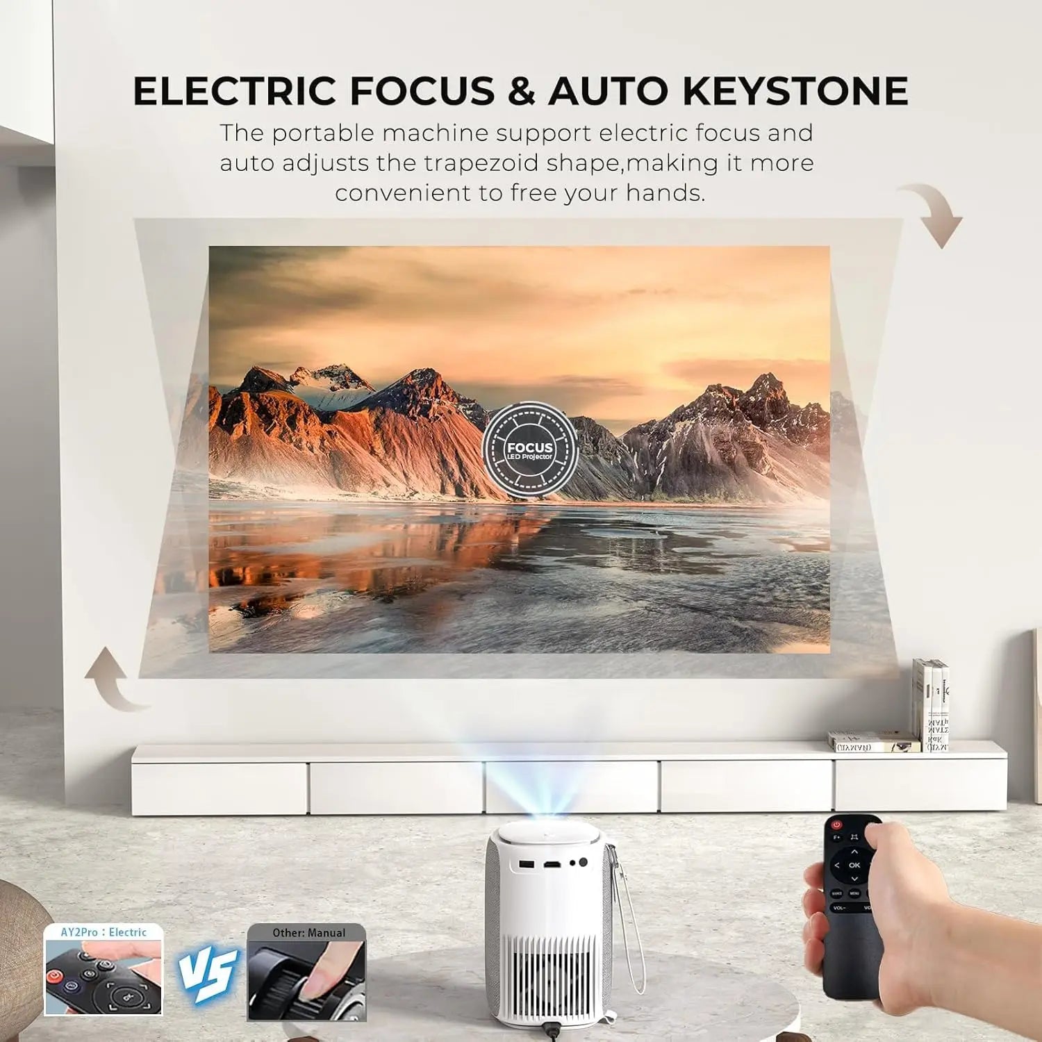 Mini Projector with WiFi Bluetooth, 550 ANSI Portable Outdoor Projector for Phone Laptop, Auto Keystone Electric Focus