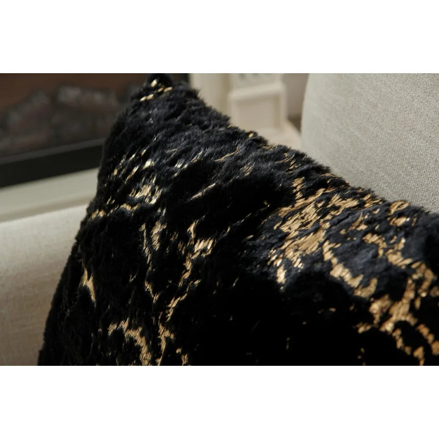 Luxury Chinchilla Faux Fur Gilded Black Pillow 22 In. x 22 In.
