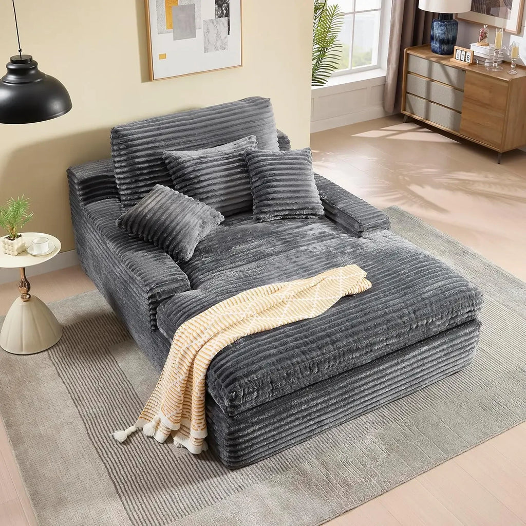 53.5"W x 75.2"D Super Oversized Chaise Lounge Chair Indoor Boneless Reading Chair Corduroy Recliner Deep Seat Sleeper Fluffy