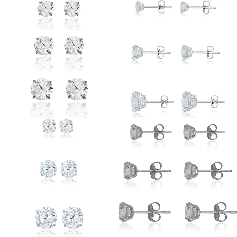 10K Gold Simulated Diamond CZ Round Stud Earrings Set - 3 Pairs, Yellow or White Gold, Long-lasting Elegance