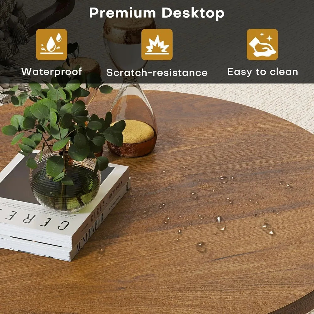 Mid Century Modern Style Round Coffee Table, 31.5 Wood Center with Metal Legs, Updated Furniture for Living Spaces